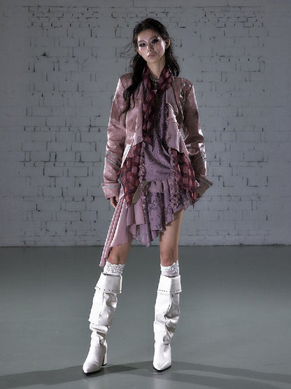 Streamer Snood Chiffon Leather Jacket【s0000015942】