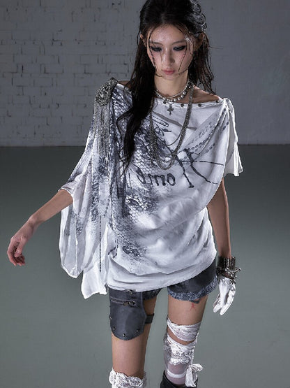Print Chiffon Swing Collar T-Shirt【s0000016209】