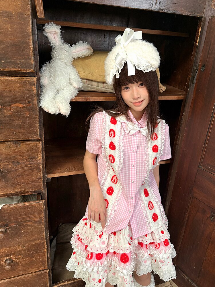 Plaid Lace Bow Short Sleeve Shirt【s0000018541】
