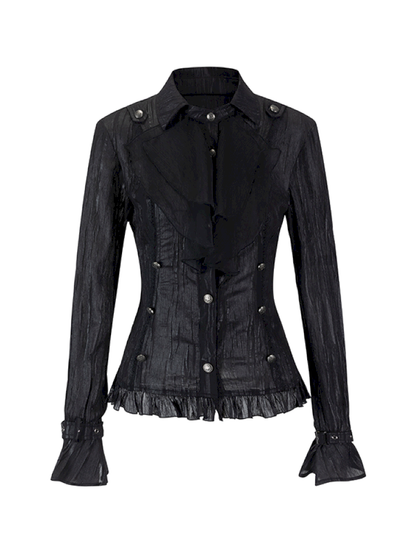 Gothic Pleated Ruffled Slim Shirt【s0000015450】
