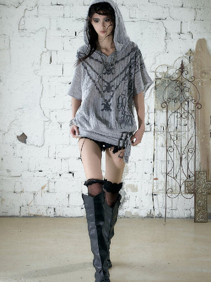 Ripped Knit Hooded Short Smock T Shirt【s0000016993】