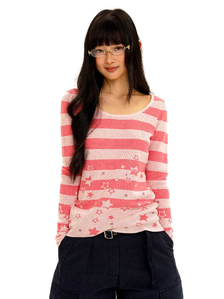 Irregular Star Stripe Diamond Top【s0000016117】