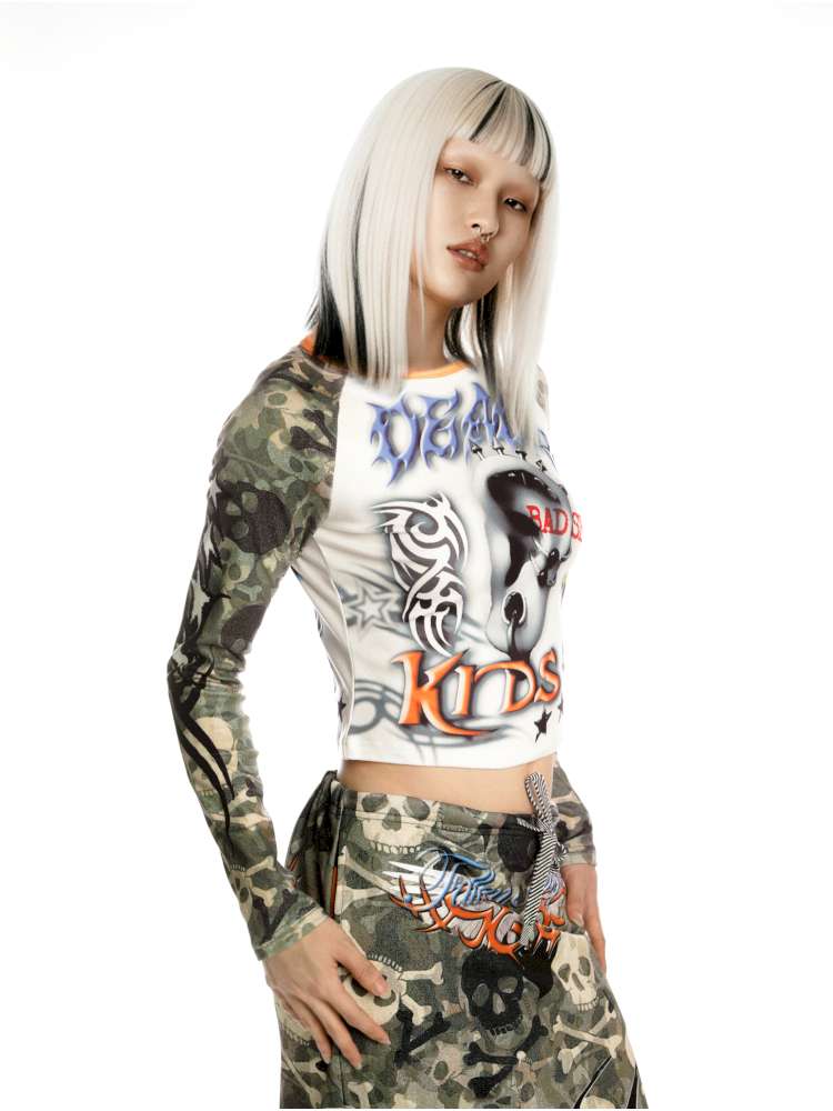 Sweet Cool Y2K Subculture Print Short Top【s0000014907】