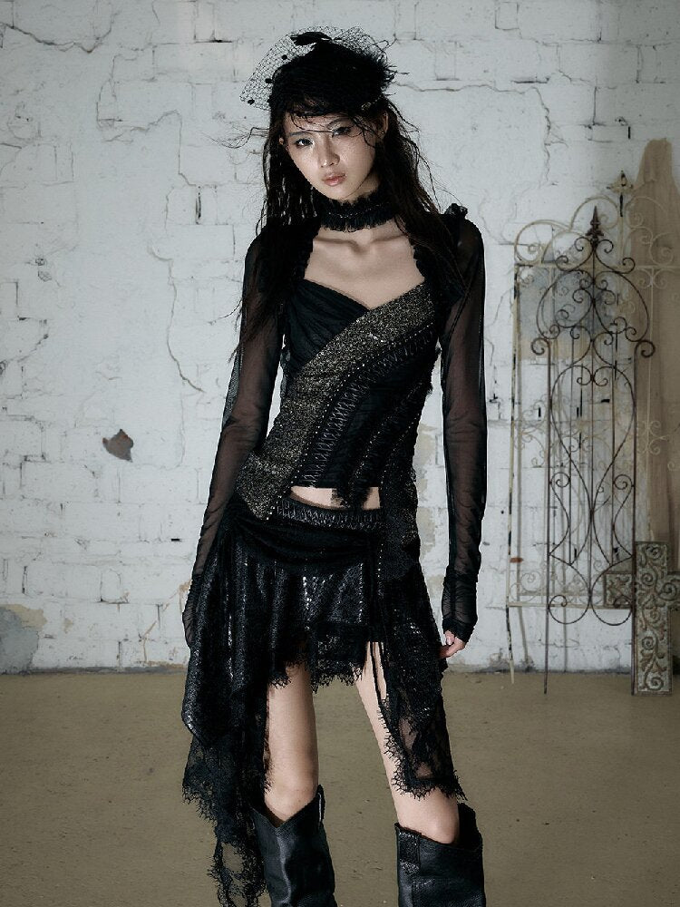 Baroque Velvet Lace A-Line Skirt【s0000016988】