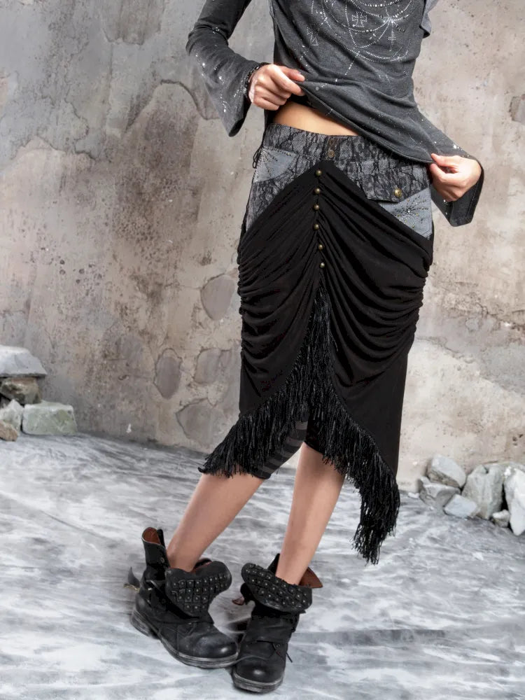 Asymmetric Knit Patchwork Drawstring Skirt【s0000014125】