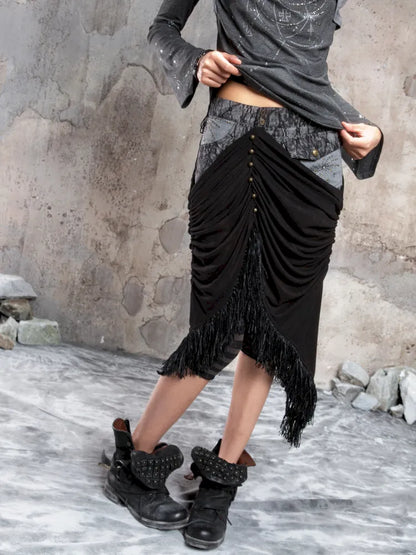 Asymmetric Knit Patchwork Drawstring Skirt【s0000014125】