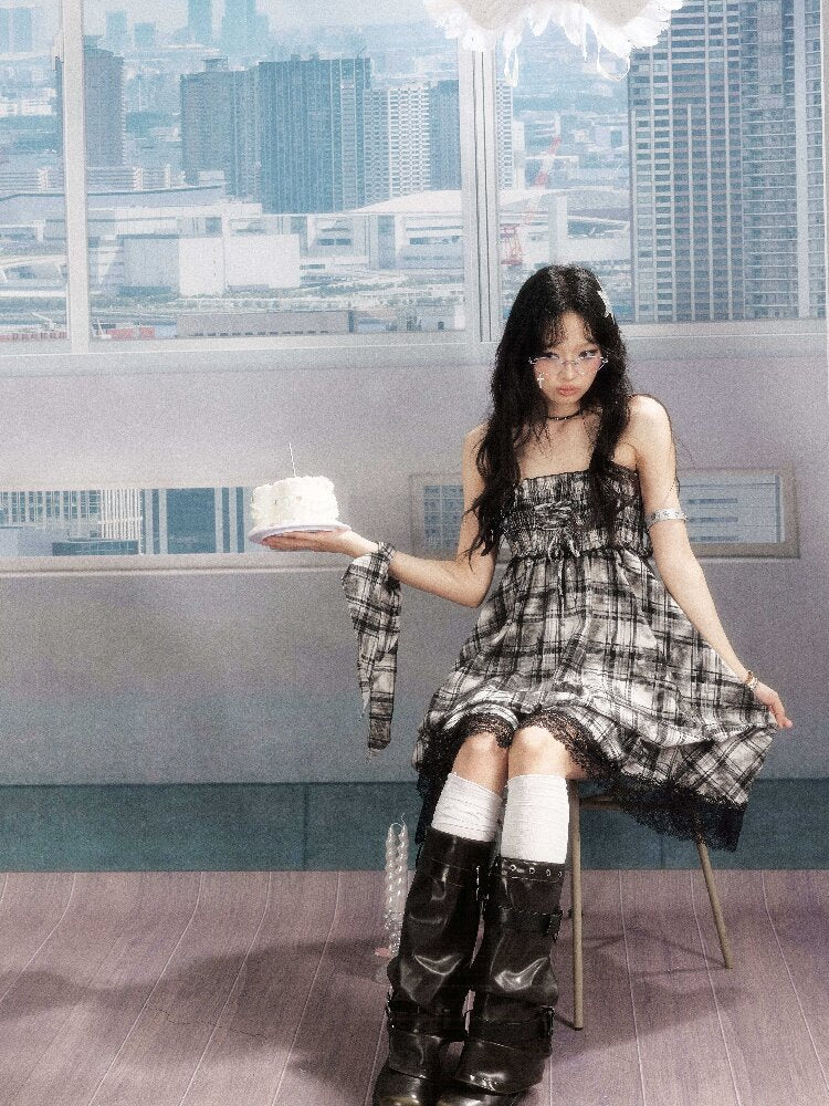 Lace Patchwork Plaid Sundress【s0000016277】