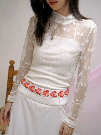 Cream Strawberry Cake Print Pencil Skirt【s0000014531】