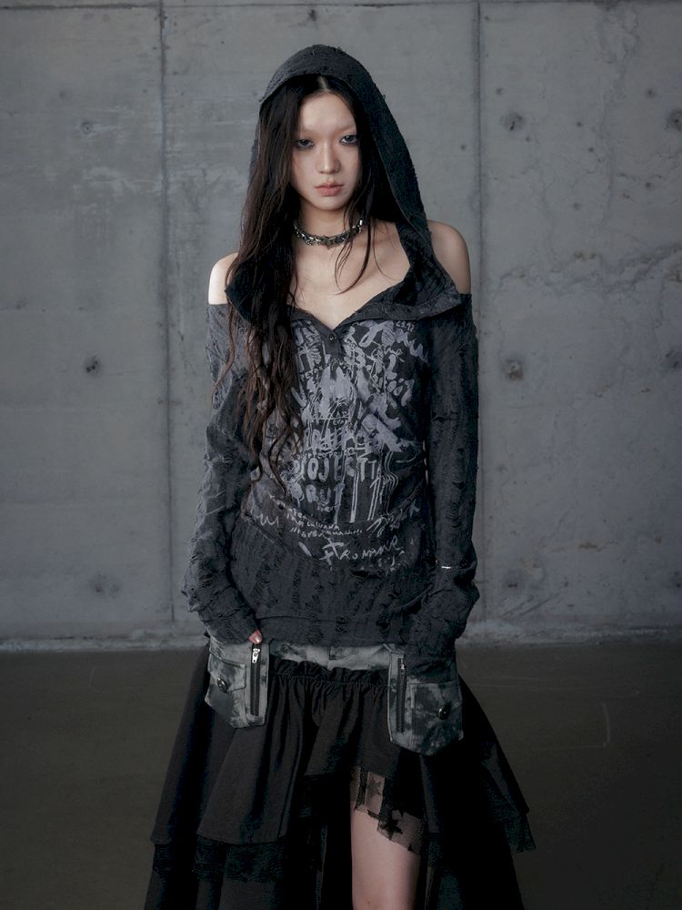 Backless Hooded Long Sleeve Bottom Top【s0000013469】