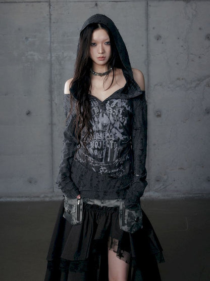 Backless Hooded Long Sleeve Bottom Top【s0000013469】