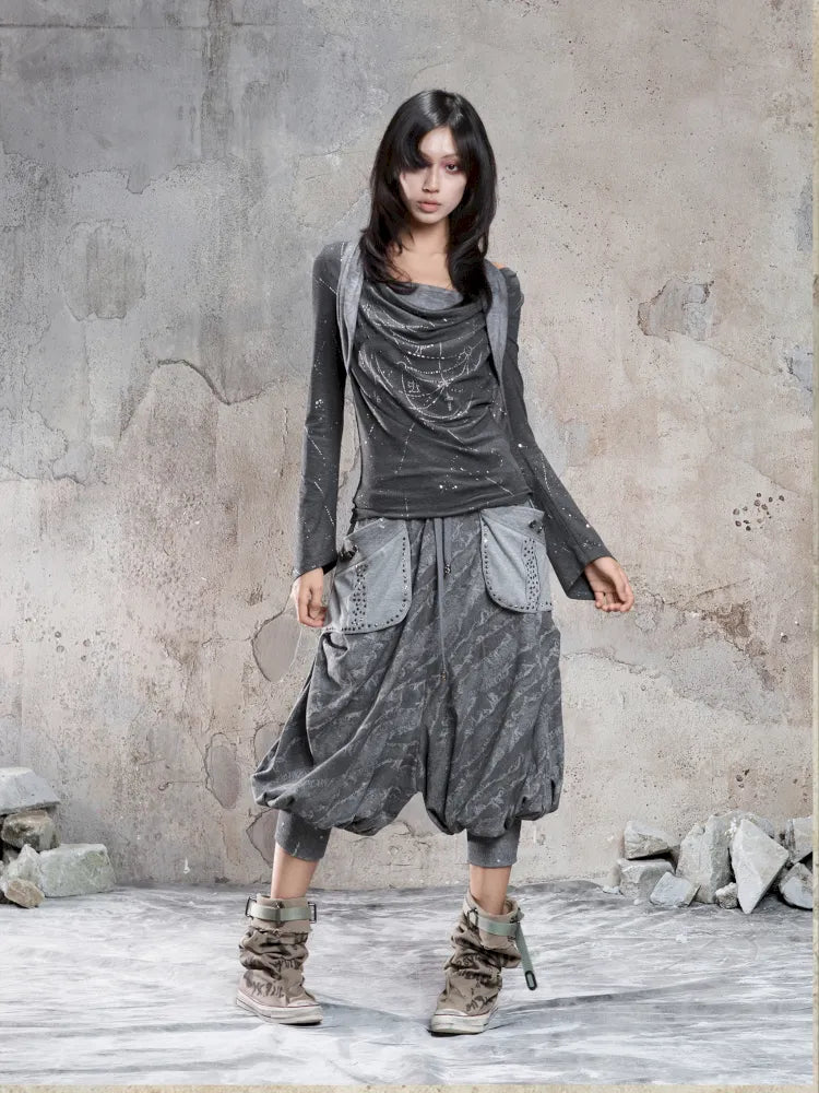 Asymmetrical faux two-piece long-sleeve knit top【s0000014134】