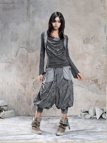 Asymmetrical faux two-piece long-sleeve knit top【s0000014134】