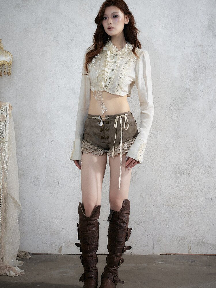 Vintage Lace Asymmetrical Shirt【s0000017987】