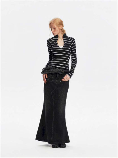 Vintage Striped Slim Knit Top【s0000015059】