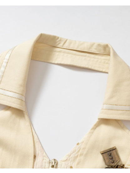 Slimming faux two-piece vest halter top【s0000012798】