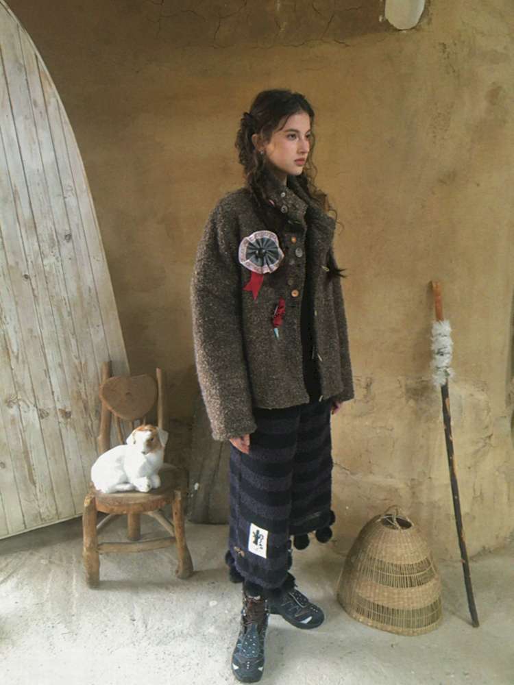 Striped Knit Furball Midi Slacks【s0000014900】