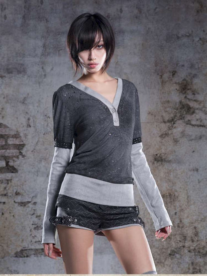 High-Stretch Printed Rhinestone Knit Top【s0000014490】