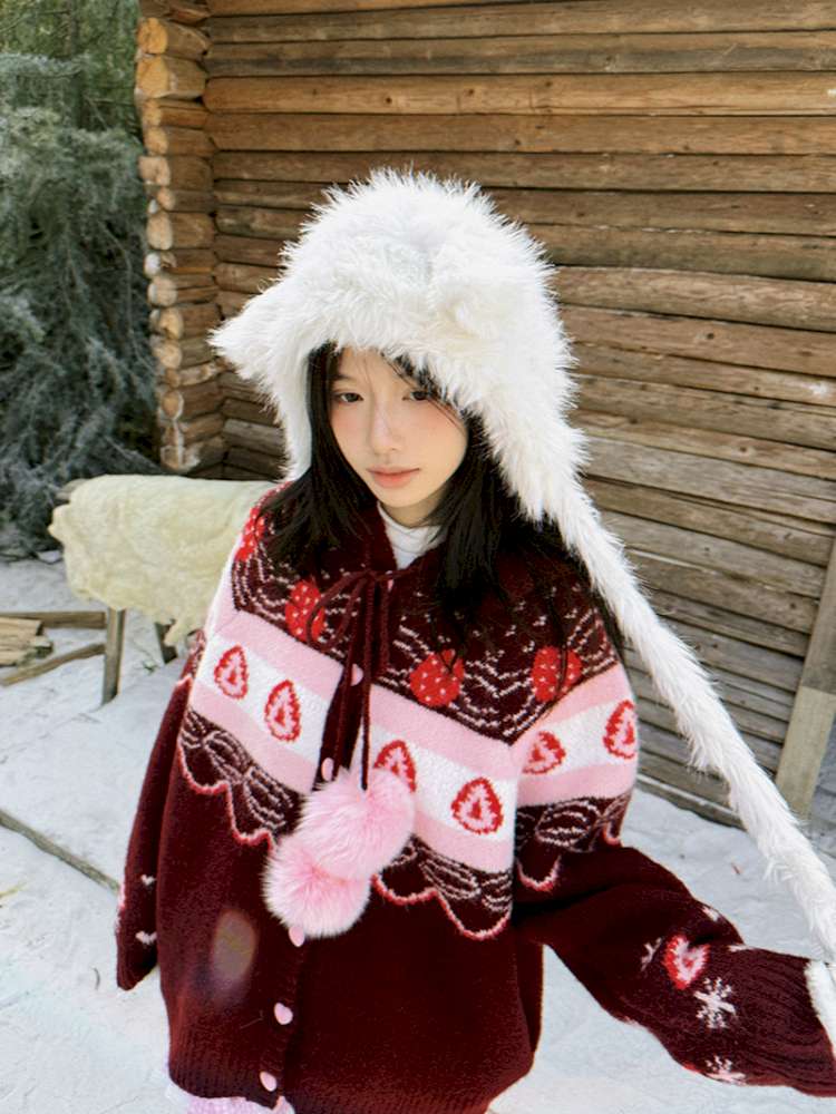 Strawberry Cake Fair Isle Knit Cardigan【s0000014944】