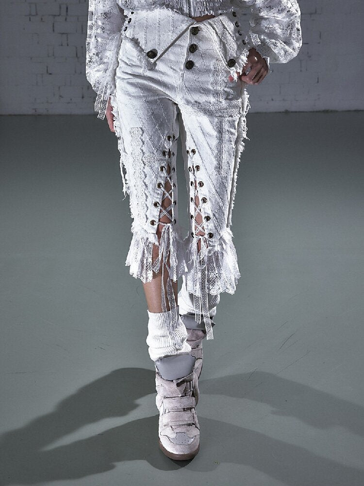 Raw Edge Lace Skinny Denim Pants【s0000016202】