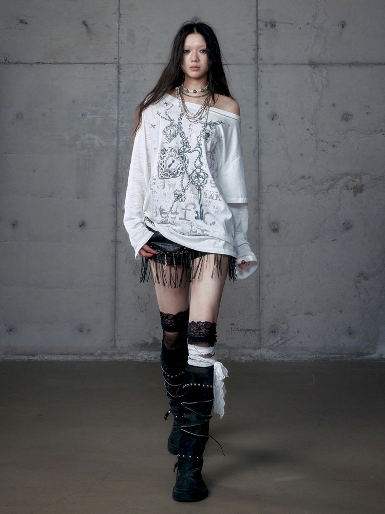 One-shoulder long-sleeved T-shirt【s0000013468】