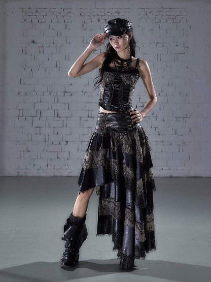 Lace Satin Fake Two Corset【s0000015936】