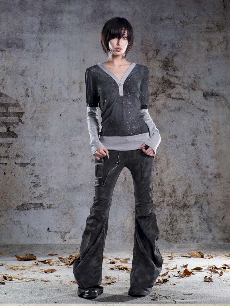 High-Stretch Printed Rhinestone Knit Top【s0000014490】