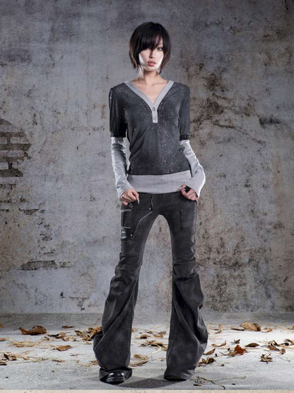 High-Stretch Printed Rhinestone Knit Top【s0000014490】