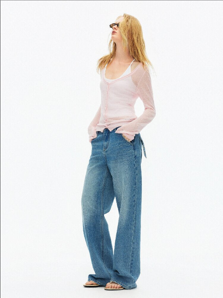 Cotton Lace Up Asymmetrical Jeans【s0000015925】