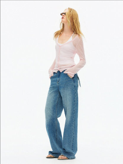 Cotton Lace Up Asymmetrical Jeans【s0000015925】
