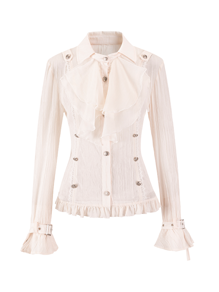 Gothic Pleated Ruffled Slim Shirt【s0000015450】
