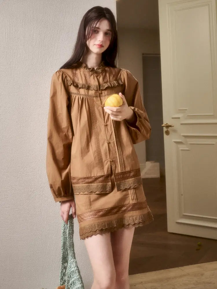 Natural Cotton Shirt Skirt Set【s0000014330】