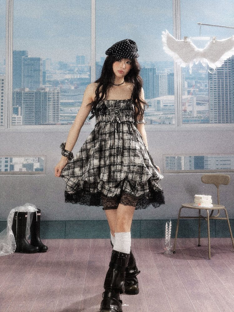 Lace Patchwork Plaid Sundress【s0000016277】