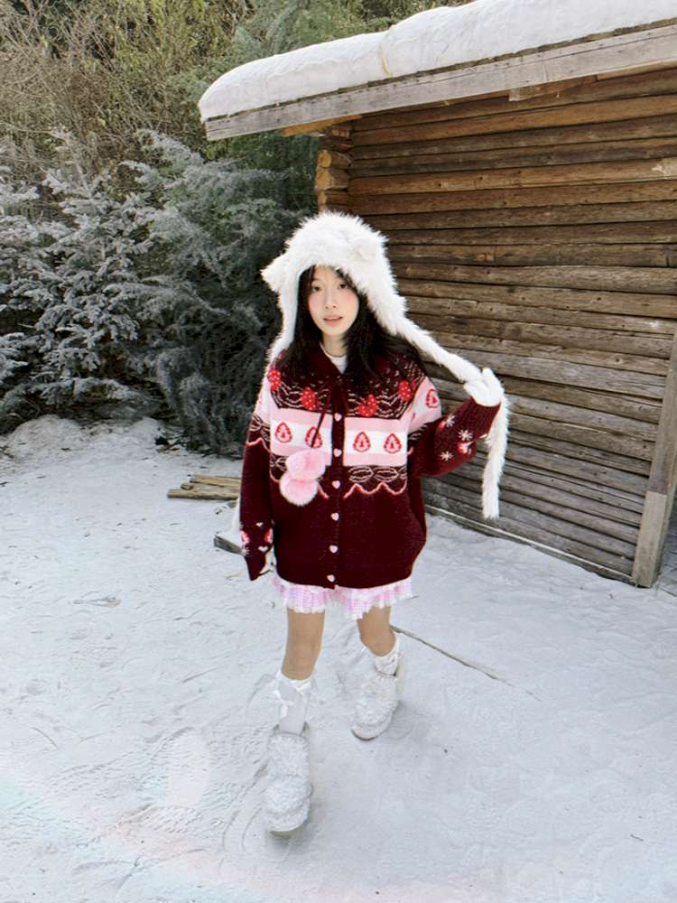 Strawberry Cake Fair Isle Knit Cardigan【s0000014944】