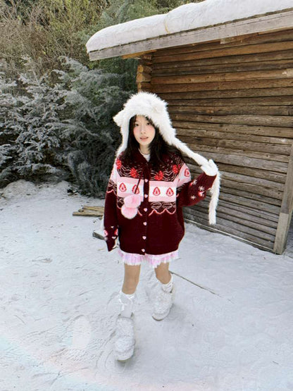 Strawberry Cake Fair Isle Knit Cardigan【s0000014944】
