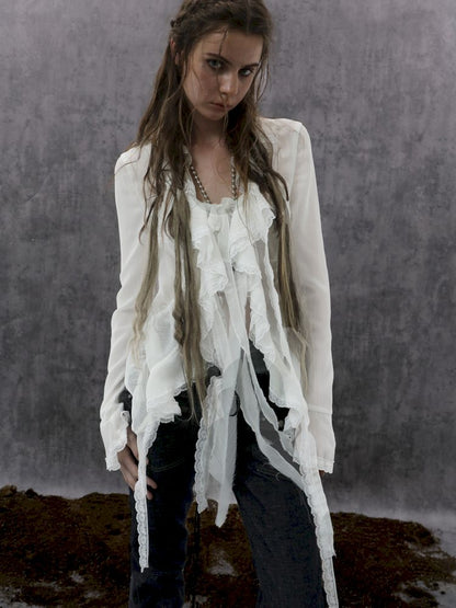 Original Textured Sheer Chiffon Blouse【s0000013908】