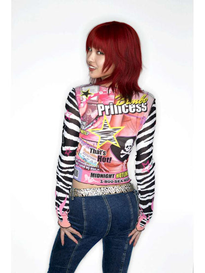 Y2K Millennium Print Long Sleeve Mesh Top【s0000014915】