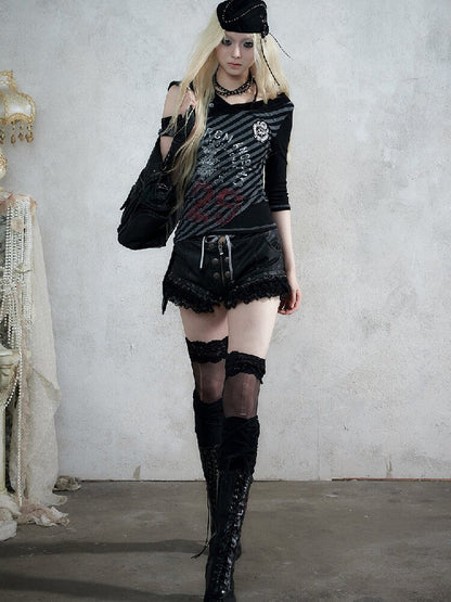 Vintage Court Lace Leather Shorts【s0000017862】