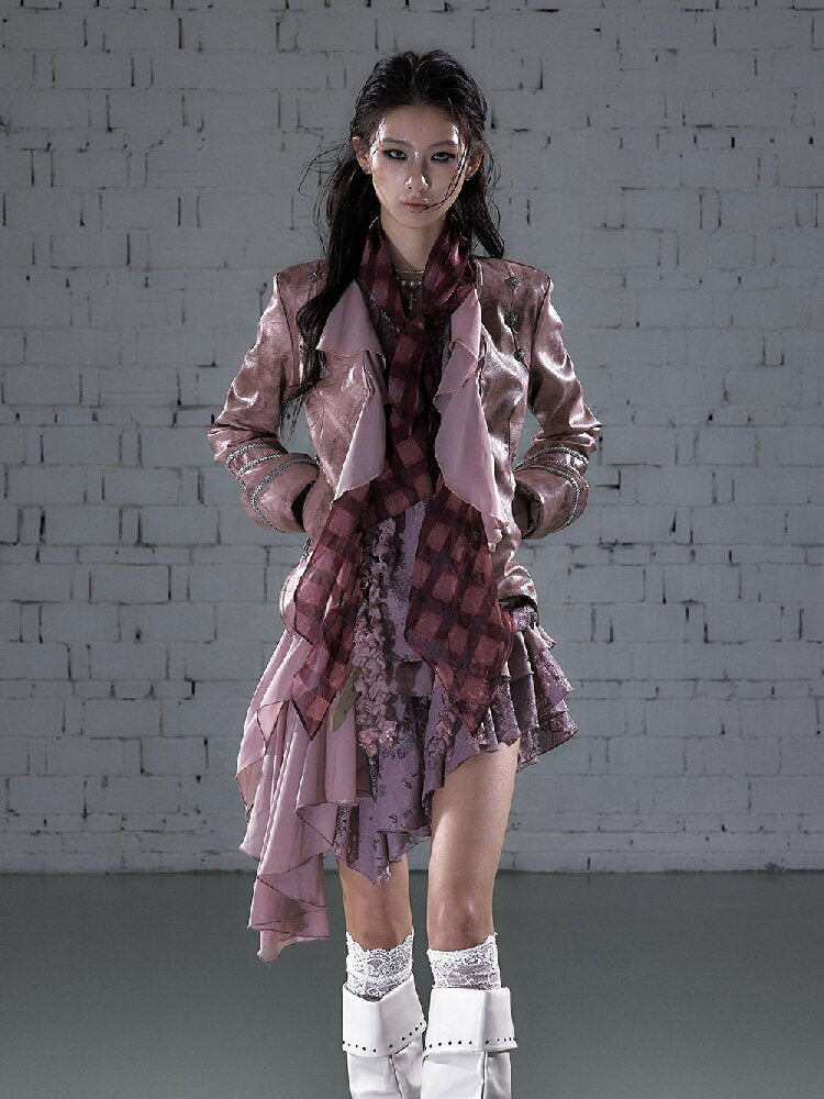 Streamer Snood Chiffon Leather Jacket【s0000015942】