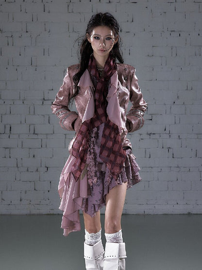 Streamer Snood Chiffon Leather Jacket【s0000015942】