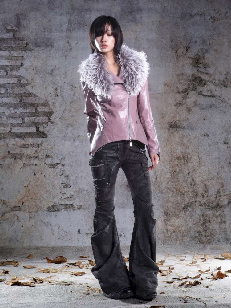 Fur Collar Stylish Slim-Fit Leather Jacket【s0000014481】