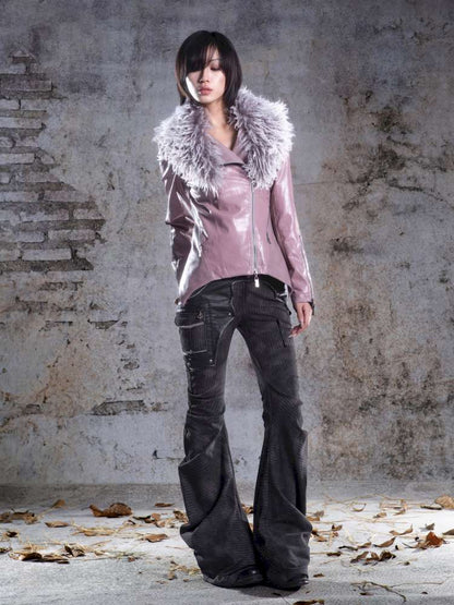 Fur Collar Stylish Slim-Fit Leather Jacket【s0000014481】