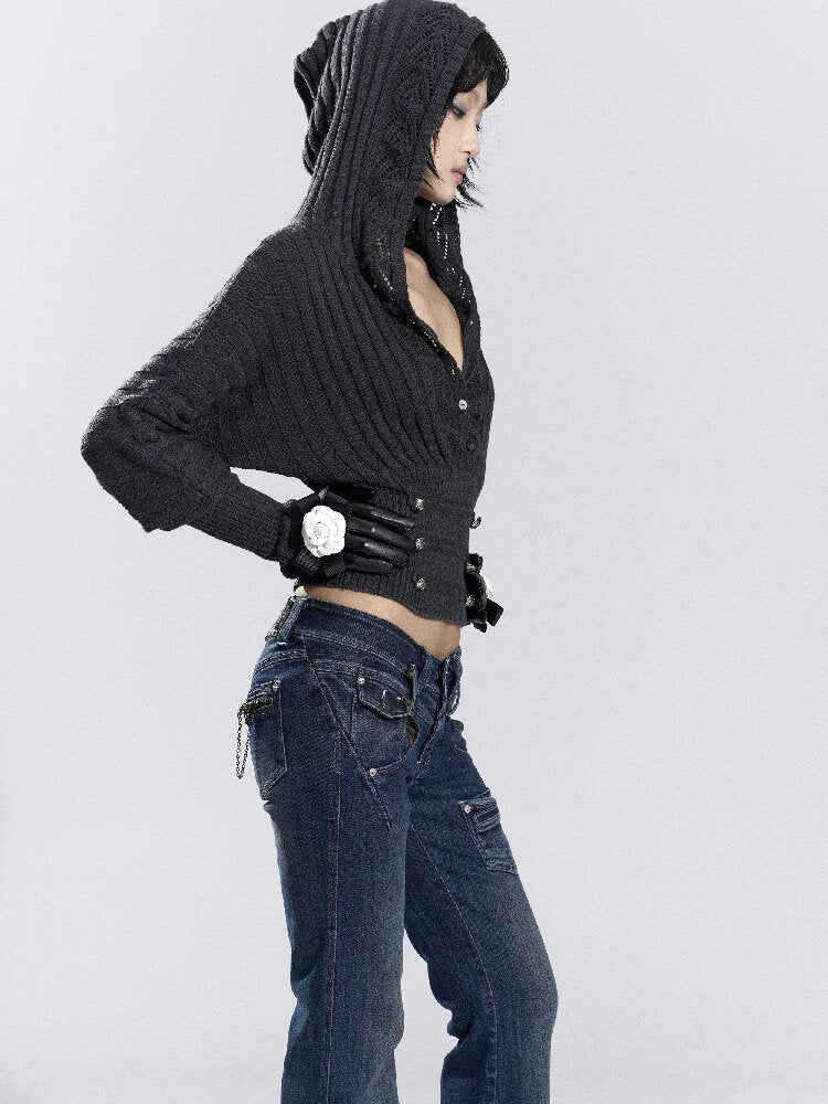 Vintage Hooded Knit Bat Sleeve Top【s0000018486】