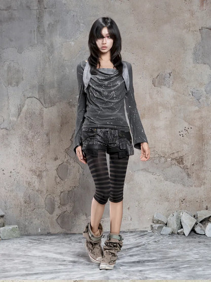 Asymmetrical faux two-piece long-sleeve knit top【s0000014134】