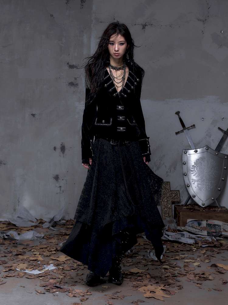 Waist-Defining Flocked Suit Jacket【s0000014458】