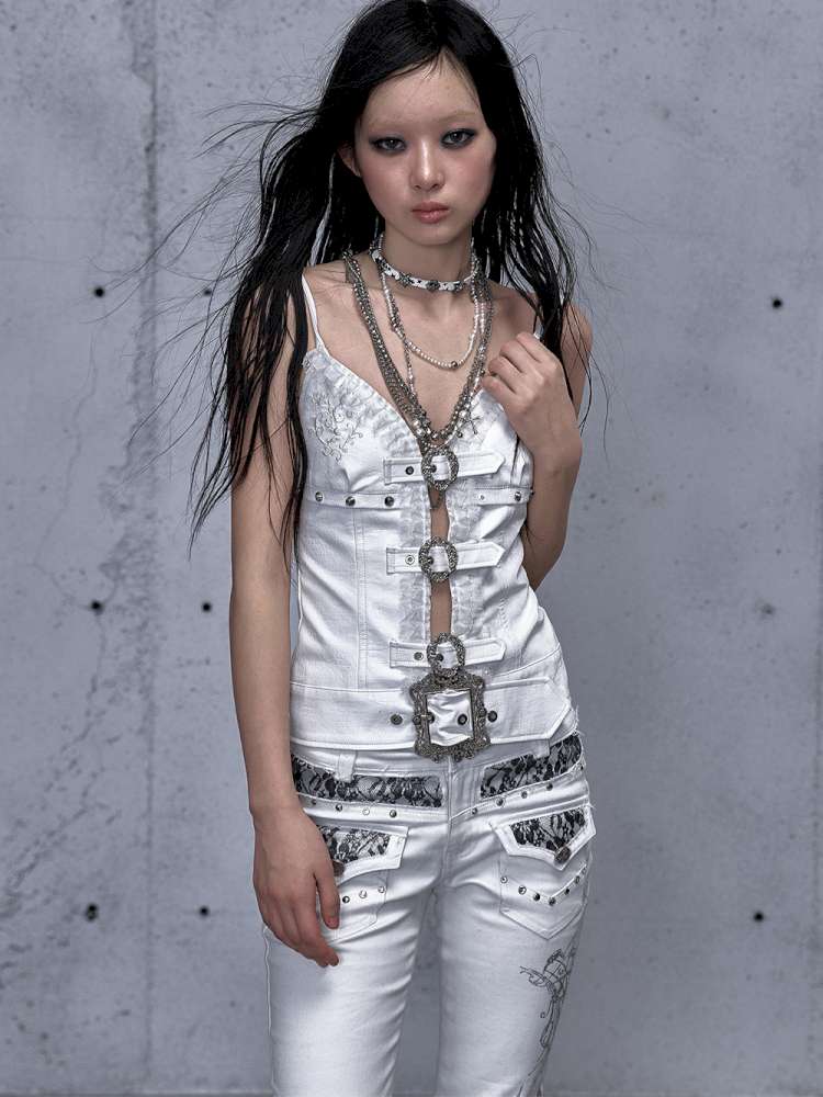 Dark Court Openwork Lace Leather Camisole【s0000014920】