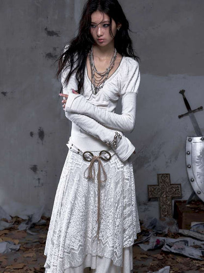 Lace Slimming Patchwork Knit Dress【s0000014467】