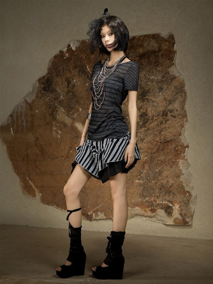 Vintage Punk Irregular Knit T-shirt【s0000016880】