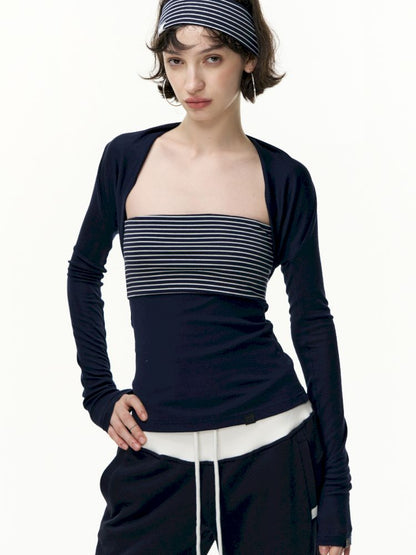 Striped bustier short skirt suit【s0000013740】