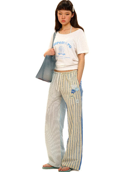 College Emblem Off Shoulder T Shirt【s0000017443】