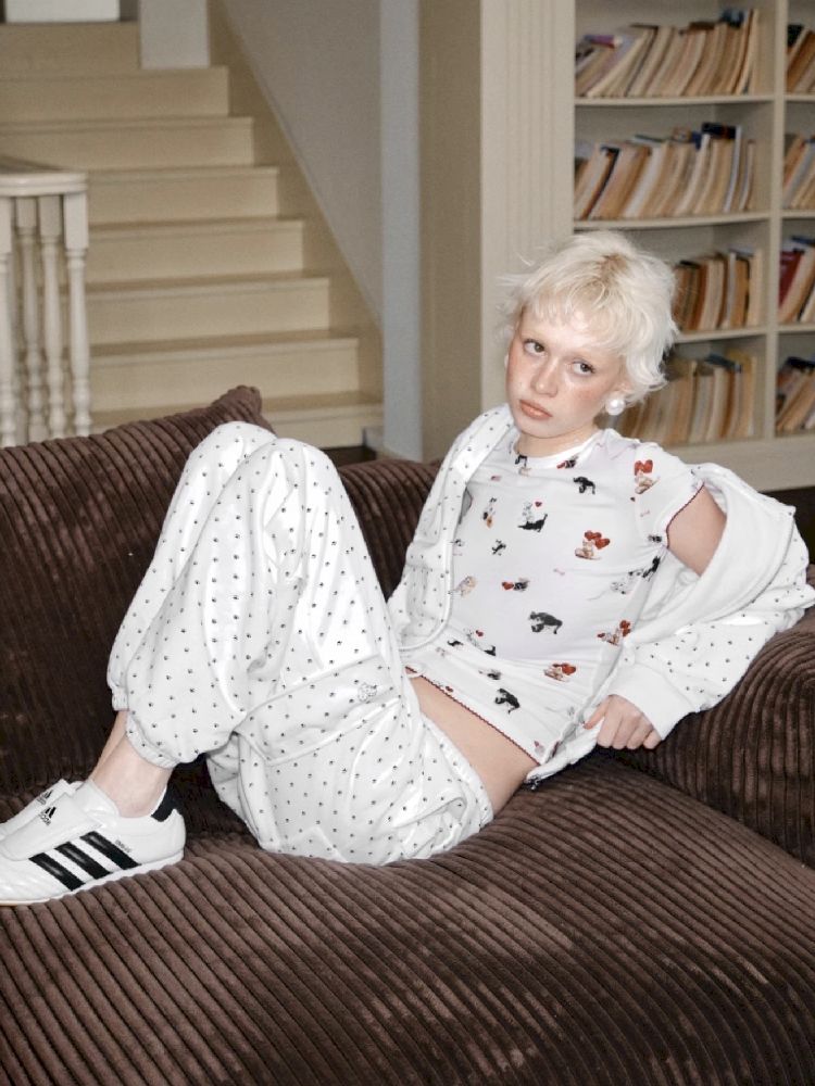 Cat's Paw Long Short Polka Dot Hooded Cardigan Sweatshirt Sweatpants Set【s0000011566】